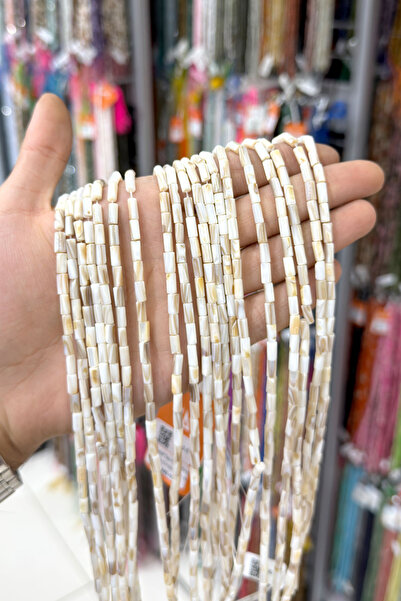 Sedef Taşı Silindir Kesim Parlak Beyaz 4x8mm Doğal Taş Dizi [AB+]