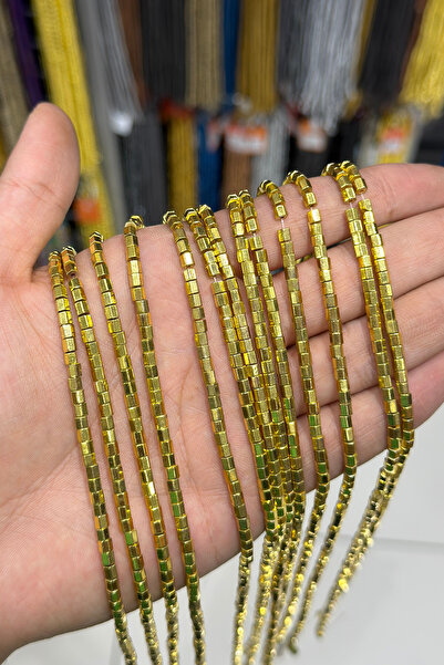 Uçar Doğaltaş Hematit Doğal Taş Parlak Altın Sarı Altıgen Kesim 3x3mm Dizi [AA]