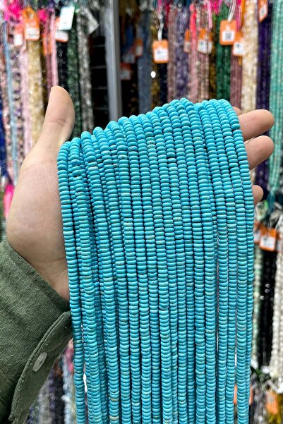 Uçar Doğaltaş Turkuaz Sıkma Doğal Taş Rondela Kesim 3x6mm Dizi