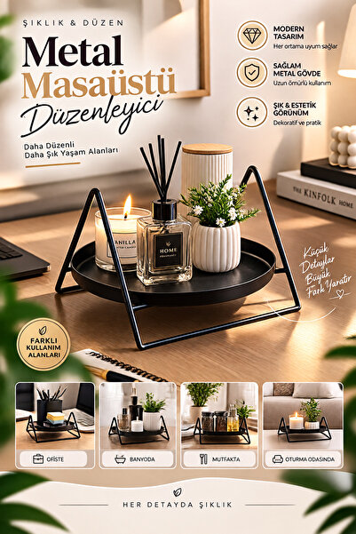 Tasarım Evi Siyah Metal Masaüstü Düzenleyici - Dekoratif Organizer - Sehpa Üz...