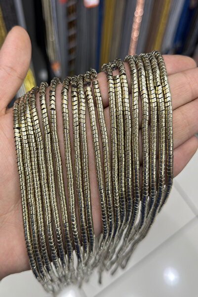 Uçar Doğaltaş Hematit Taşı Dalgalı Kesim Parlak Antik Sarı 4x2mm Doğal Taş Dizi