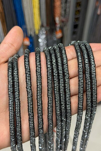 Uçar Doğaltaş Hematit Taşı Rondela Kesim Parlak Füme 6x1mm Doğal Taş Dizi