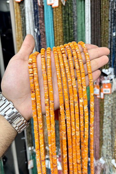 Uçar Doğaltaş Varisit Taşı Dore Kesim Parlak Turuncu 6x3mm Doğal Taş Dizi [AA]
