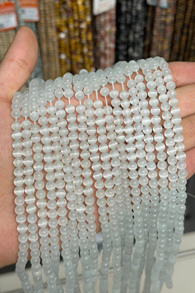 Uçar Doğaltaş Kedi Gözü Taşı Küre Kesim Parlak Gri 6mm Doğal Taş Dizi [B+]