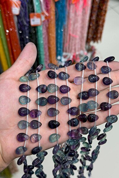 Uçar Doğaltaş Florit Taşı Yassı Damla Kesim 14x10mm Doğal Taş Dizi