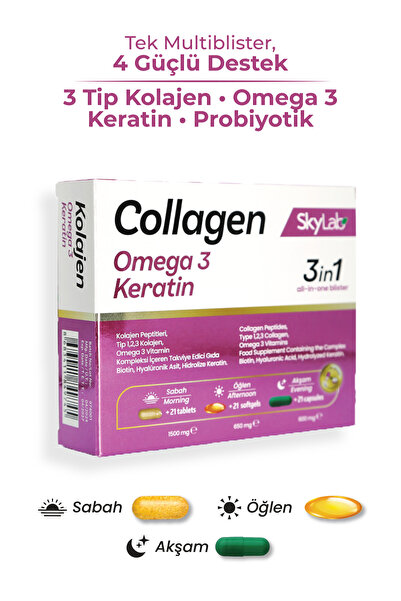 Skylab Kolajen, Collagen, Omega 3 Balık Yağı, Keratin ve Probiyotik Takviye E...