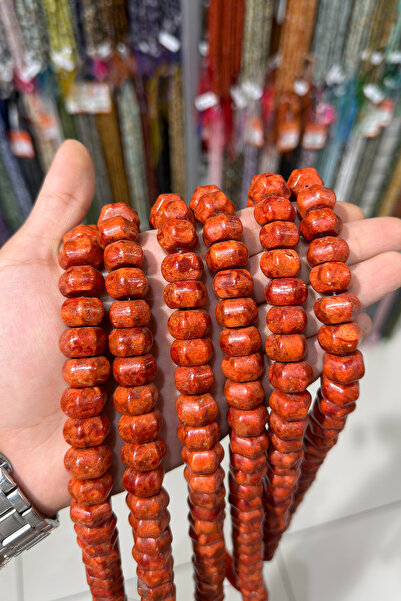 Uçar Doğaltaş Çim Mercan Taşı Rondela Kesim Parlak Kırmızı 10x14mm Doğal Taş ...