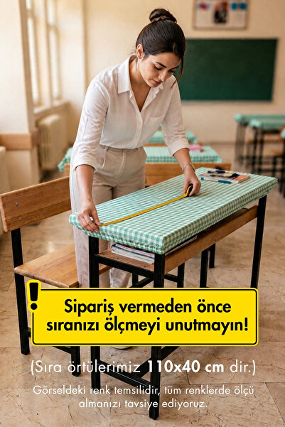 Bimotif 5 adet Lastikli Okul Sıra Örtüsü (Pamukludur) 110x40 cm - Mint - (Tüm Standart Sıralara Uyumludur)