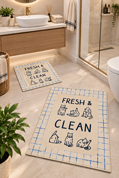 Zetahalı Digital Baskı Yıkanabilir Kaymaz Taban 2li Banyo Paspas Takımı 40x60...