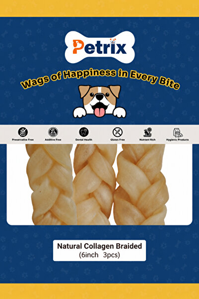 Petrix Natural Collagen Braided Dog Chew Treat (6 Inch, 3 Pcs)