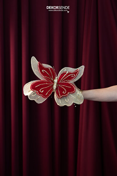 Dekorsende Christmas Ornament Ponsetya Butterfly Glittery Claret Red 32 cm