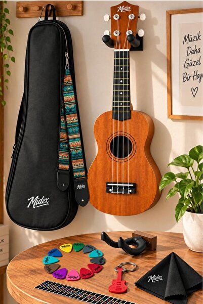 Midex UKX-901M Brown Soprano Ukulele (Askı Çanta Metod Pena)