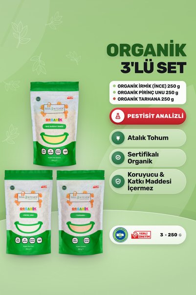 Soul Kitchen Organik Ürünler Organik İrmik, Pirinç Unu, Tarhana 3x250 g Ek Gı...