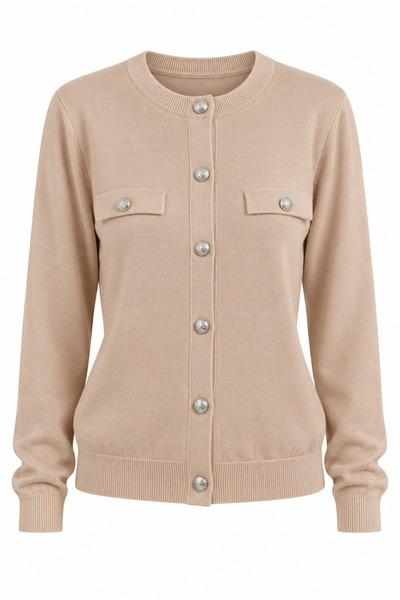 Zelish My Sister Camel Flato Buttoned Cardigan with Pockets