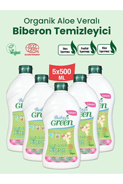 Baby's Green 5'li Set-Organik Aloe Veralı Bebek Emzik ve Biberon Temizleyici ...