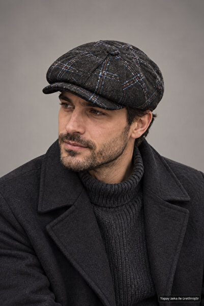 ZERAMİNE Men's Plaid Cap 8 Pieces British Model Winter Cap Textured Newsboy H...