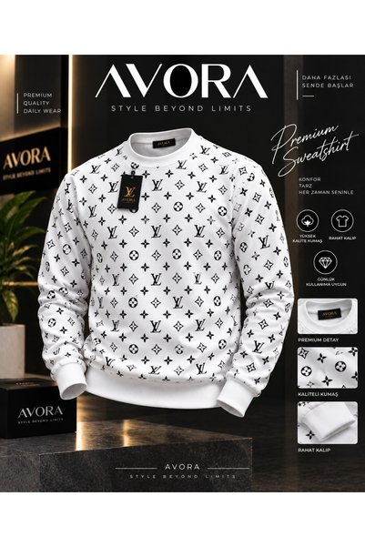 AVORA Premium Desenli Oversize Sweatshirt – Beyaz