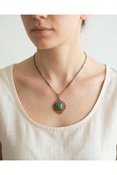 elinasaccessories Bronze Filigree Green Aventurine Necklace 42 cm Handmade Au...