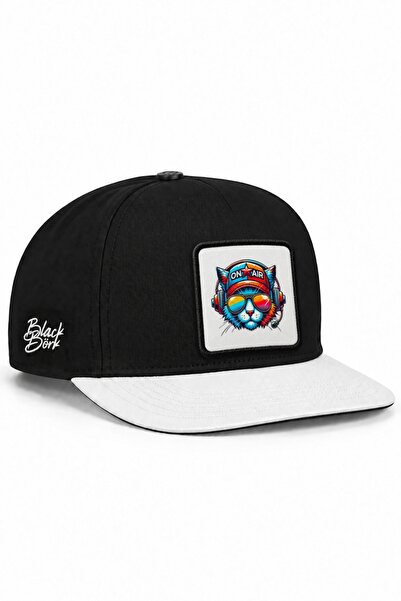 BlackBörk قبعة هيب هوب باللونين الأبيض والأسود مع شعار القط