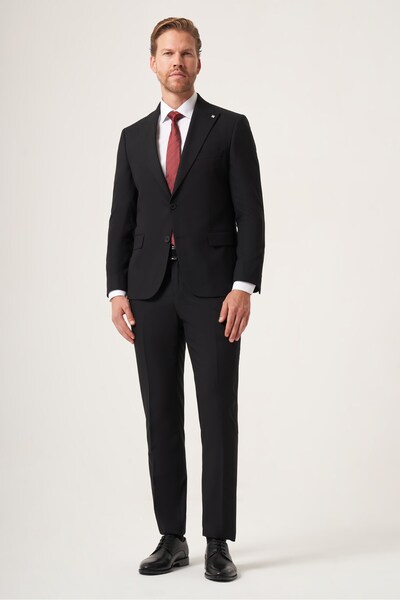 İmza Siyah Kırlangıç Yaka Tam Astar 6 Drop Slim Fit Esnek Takım Elbise 100126...
