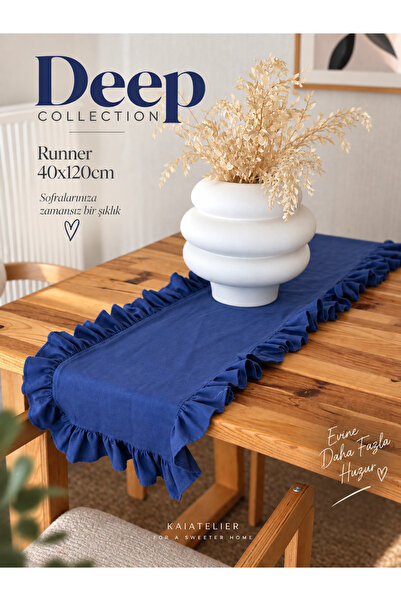 KaiAtelier Deep Keten Heryeri Fırfır Runner 40cmx120cm