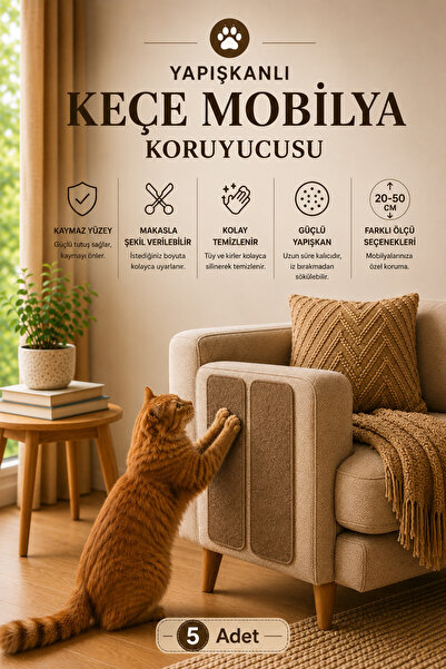 Arnee 20x50cm Keçe Kedi Koltuk Kanepe Tırmalama Mobilya Koruyucu – Yapışkanlı...