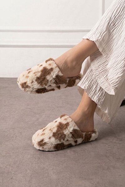 FUGA MODA Moofy Mink Spotted Beige Plush Women's Winter House Slippers