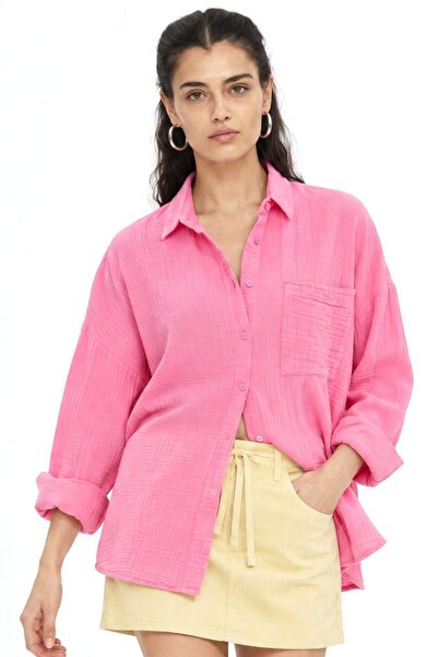 Hiccup Micxray Oversize Linen Blend Buttoned Shirt with Pockets