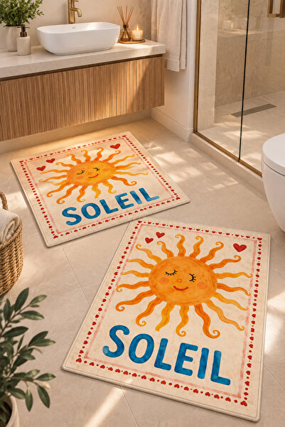 Zetahalı Digital Baskı Yıkanabilir Kaymaz Taban 2li Banyo Paspas Takımı 40x60...