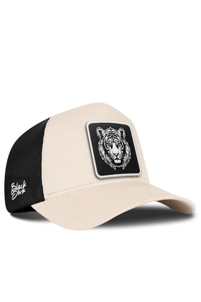 BlackBörk Kaplan Logolu Bej-Siyah Trucker Şapka