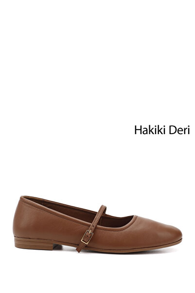 GÖNDERİ(R) Kadın Taba Antik Mary Jane Hakiki Deri Babet