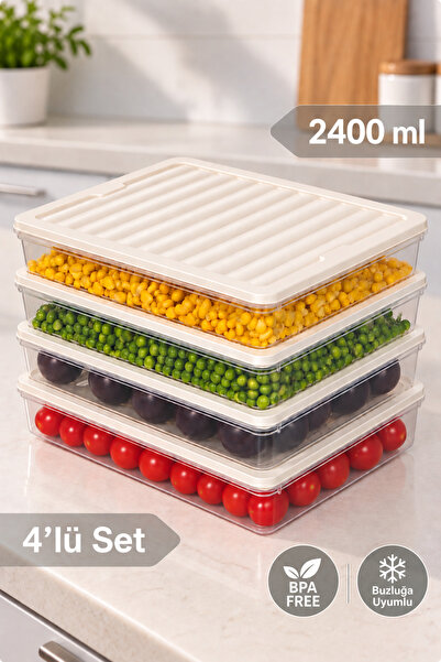 Nesto Home 4'lü Set 2400 ml Buzdolabı Düzenleyici Buzluk Ve Mikrodalga Saklam...