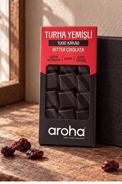 AROHA %100 Kakao Turna Yemişli Şeker Ilavesiz Bitter Çikolata 3'lü Paket (110 G X 3 Adet)
