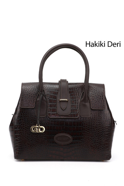 GÖNDERİ(R) BROWN KRAKO Gön Platinum Genuine Leather Large Size Women's Should...