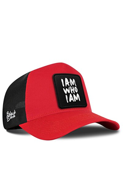 BlackBörk I Am Who I Am Logo Red-Black Trucker Hat