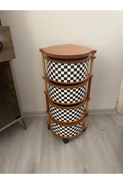 MİHMAN HOME Dama Desenli 4 Katlı Tekerlekli Çok Amaçlı Ahşap Patates Soğan Se...