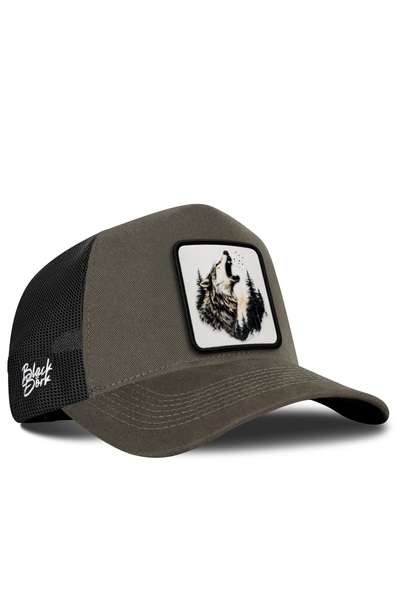 BlackBörk Wolf Logo Khaki-Black Trucker Hat