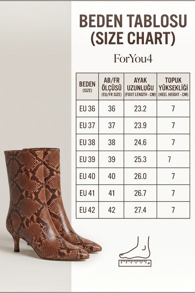 ForYou4 Boots Women's Snake Patterned Boots Multi-Colored Girls' Thin Heeled Brown Tan