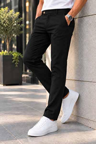 Gussi Erkek Siyah Renk Kaliteli Esnek Likralı Slim Fit Kumaş Pantolon