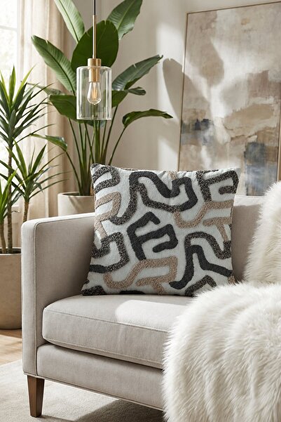 Elart Henna Patterned Throw Pillow Cover 43X43 cm Brown