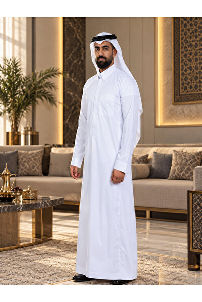 FIDCHY Saudi Arabian Thobe for Men White Turn-Down Youth Luxurious - Modern D...
