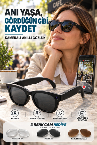 Zineets Ultra HD Eller Serbest Wifi Güneş Gözlük Aksiyon Kamerası Gizli Aİ De...