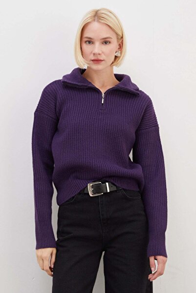 Fulla Moda Half-Zip Turtleneck Knit Sweater