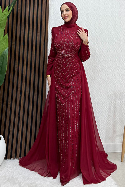 Lamia Giyim Velya Şifon Abiye Bordo