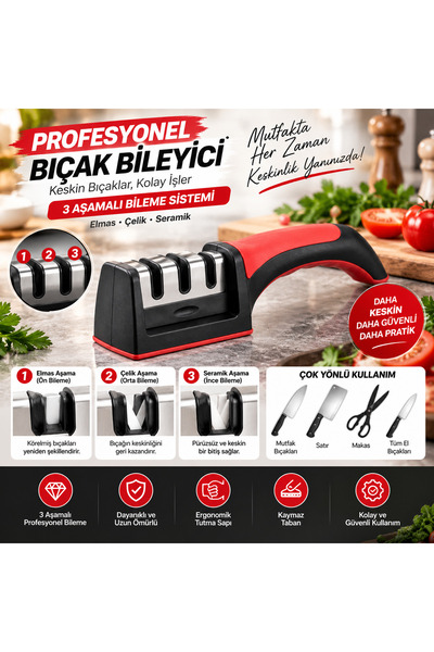 Tasarım Evi Profesyonel Bıçak Bileyici 3 Açılı Elmas Seramik Çelik El Bıçakla...