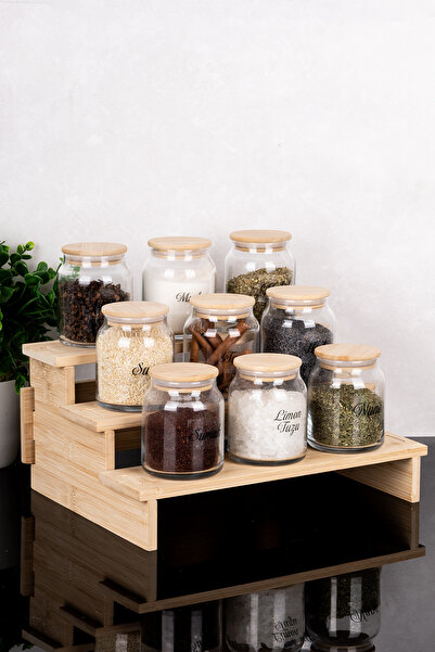 dnshome 9-Piece Set with Wooden Lids - Glass Spice Jar Set with Removable Bam...