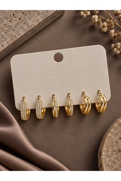 serelya Gold Color Hoop Model 6-Piece Earring Set