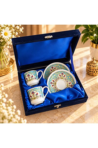Nihal Süeda New Collection Double Porcelain Cup Set with Velvet Box
