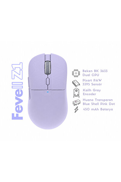 Fevell Z1 26000Dpi 2.4GHz & BT Wireless Kablosuz Gaming Oyuncu Mouse (Lila)