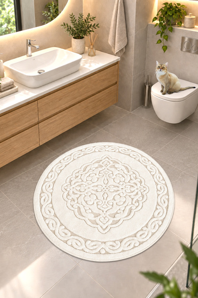 Cotton Crafty Pamuk Dokuma Su Emici Banyo Paspası, Banyo Halısı ROYAL 100x100...